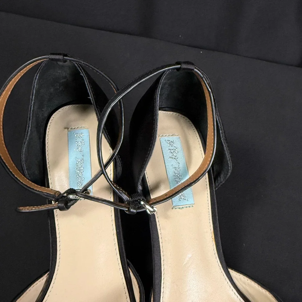 Betsey Johnson SB-RITA Black Glitter Peep Toe Kitten Heels Pumps Womens 8.5M